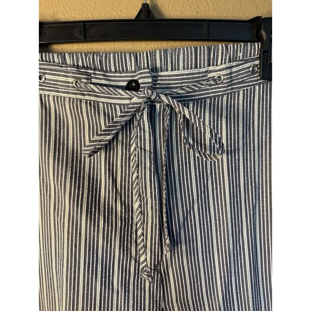 Dressbarn Woman 14W Blue White Striped Capri Pants Lace-up Hem Drawstring Cuff - Picture 4 of 11